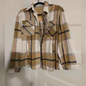 BOUTIKOME Womens Plaid Shacket Button Down Long Sleeve Shirt Coat Fall Winter